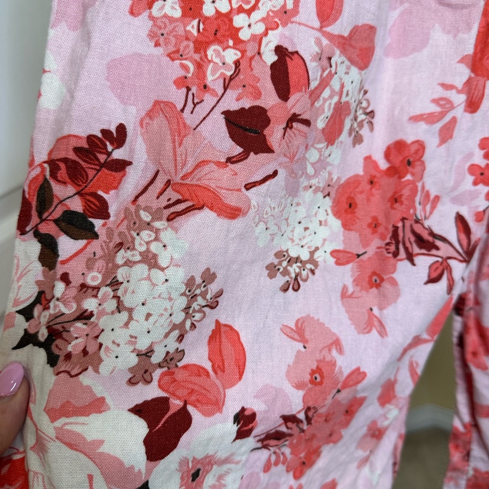 Marks & Spencer Pink Floral Cropped Wide-Leg Pants - Picture 8 of 12